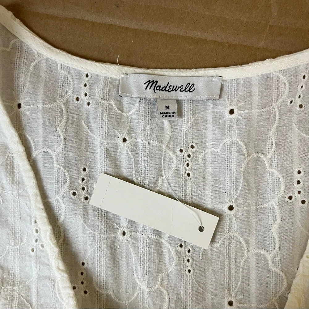 Madewell White Eyelet Wrap Peplum Blouse